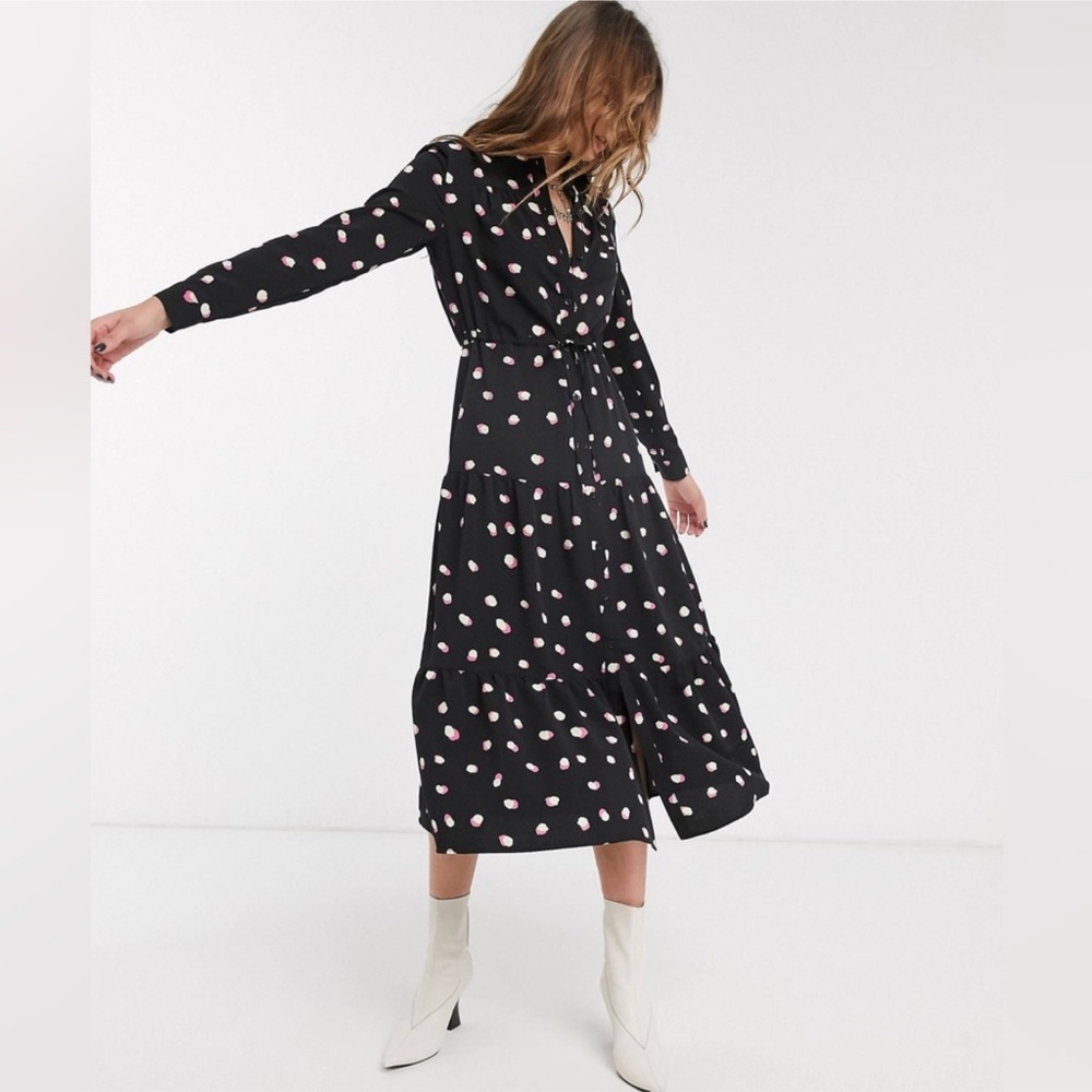 Topshop Black and White Wrap Sundress with Bishop Sleeves